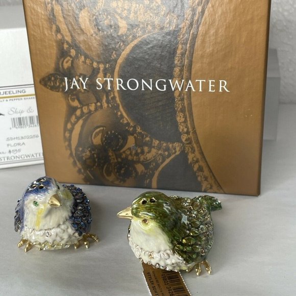 JAY STRONGWATER Flora & Fauna Songbird Swarovski salt & pepper shakers $595 box